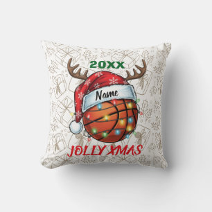  Santa Hat Basketball Reindeer Christmas Fun Sport Cushion