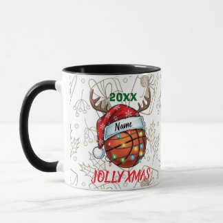 Santa Hat Basketball Reindeer Christmas Fun Sport Mug