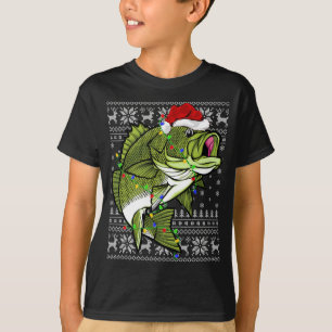 Santa Hat Bass Fish Xmas Lighting Ugly Bass Christ T-Shirt