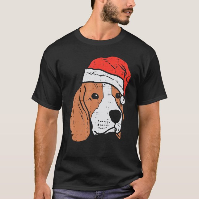 Santa Hat Beagle Christmas Xmas Dog  Owner Men Wom T-Shirt (Front)