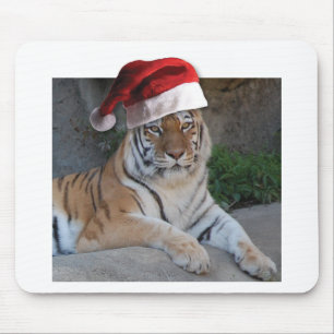 Santa Hat Bengal Tiger Mouse Pad
