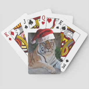 Santa Hat Bengal Tiger Playing Cards