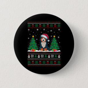 Santa Hat Bernedoodle Dog Christmas Tree Lights Ug 6 Cm Round Badge