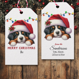 Santa Hat Bernese Mountain Dog Christmas Gift Tags