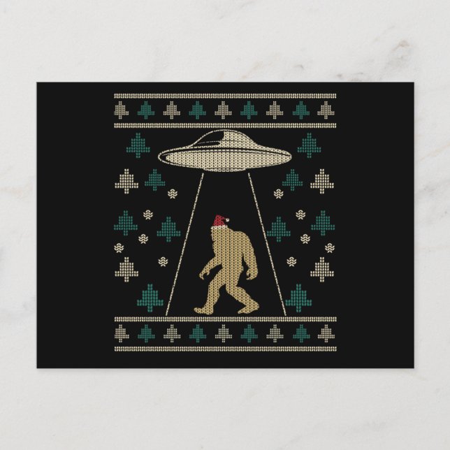 Santa hat Bigfoot Alien Ufo Sasquatch Postcard (Front)