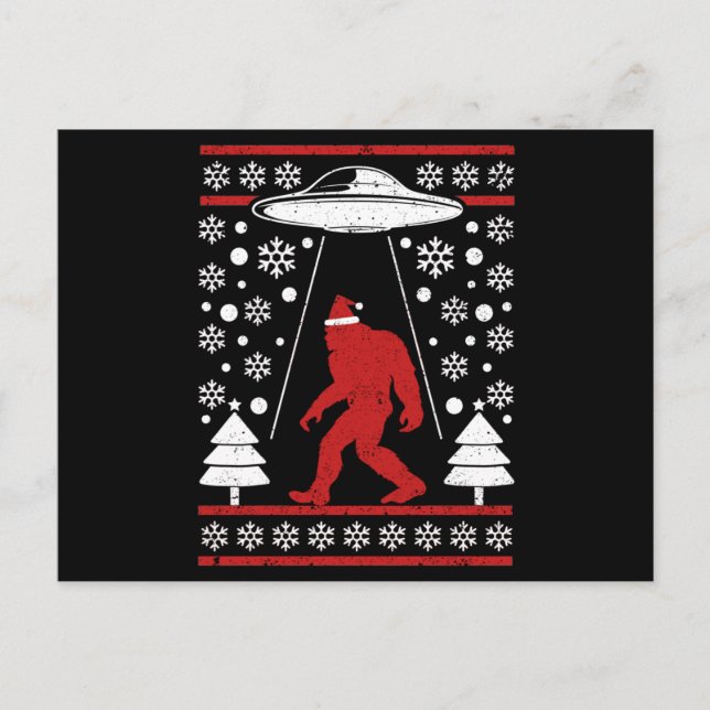 Santa hat Bigfoot Alien Ufo Sasquatch Postcard (Front)