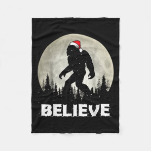Santa Hat Bigfoot Believe Christmas Lights Rock Sa Fleece Blanket