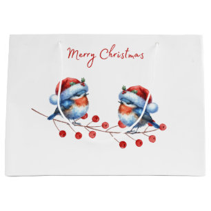 Santa Hat Birds Merry Christmas Gift Bag