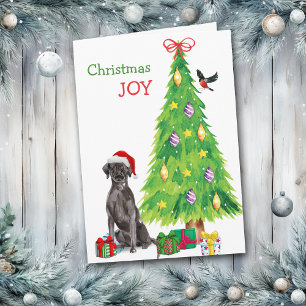Santa Hat Black Lab Retriever and Holiday Tree Card