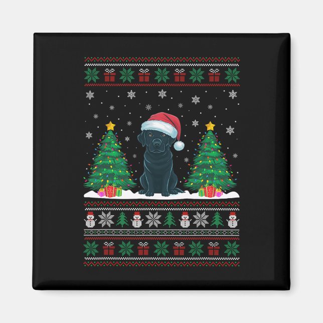 Santa Hat Black Labrador Dog Xmas Tree Lights Ugly Magnet (Front)