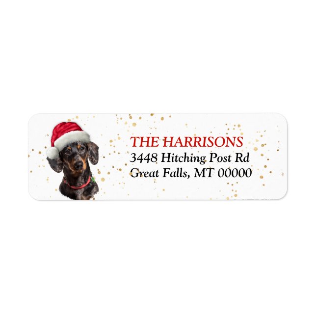 Santa Hat Black Tan Dachshund Return Address (Front)
