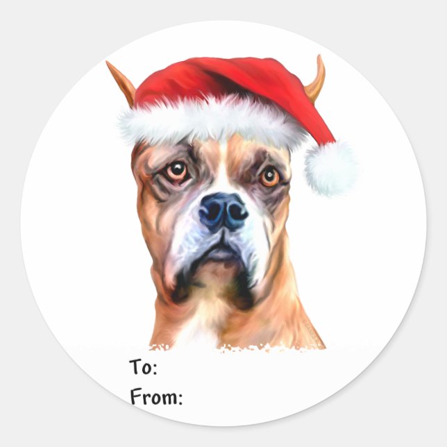 Santa Hat Boxer Christmas Gift Tags (Front)