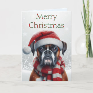 Santa Hat Boxer Dog Christmas Holiday Card