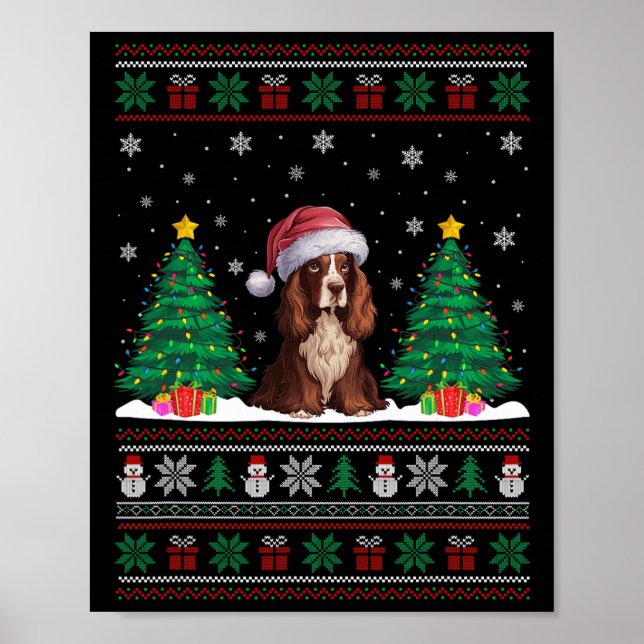Santa Hat Boykin Spaniel Dog Xmas Tree Lights Ugly Poster (Front)