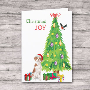 Santa Hat Brittany Dog and Holiday Tree
