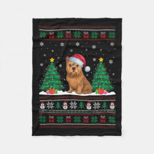 Santa Hat Brussels Griffon Dog Xmas Tree Lights Ug Fleece Blanket