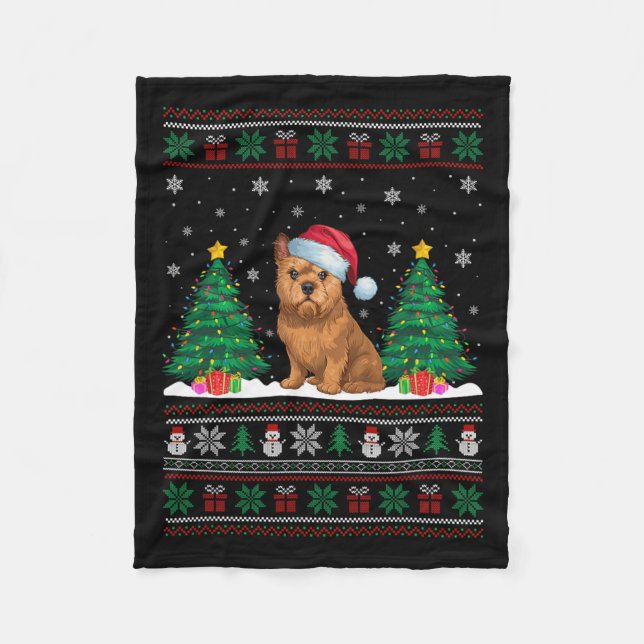 Santa Hat Brussels Griffon Dog Xmas Tree Lights Ug Fleece Blanket (Front)