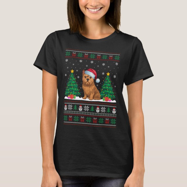 Santa Hat Brussels Griffon Dog Xmas Tree Lights Ug T-Shirt (Front)