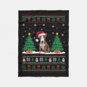 Santa Hat Bull Terrier Dog Xmas Tree Lights Ugly S Fleece Blanket