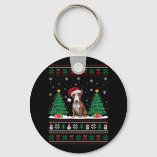 Santa Hat Bull Terrier Dog Xmas Tree Lights Ugly S Key Ring