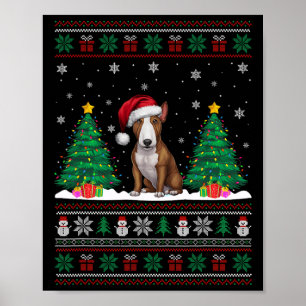 Santa Hat Bull Terrier Dog Xmas Tree Lights Ugly S Poster