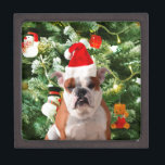 Santa Hat Bulldog Christmas Tree Snowman Gift Box<br><div class="desc">Cute Bulldog photo with Christmas Tree Snowman Gift Box in background. A perfect gift for Christmas!</div>