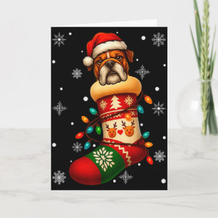 Santa Hat Bulldog Dog In Christmas Socks Men Women Card
