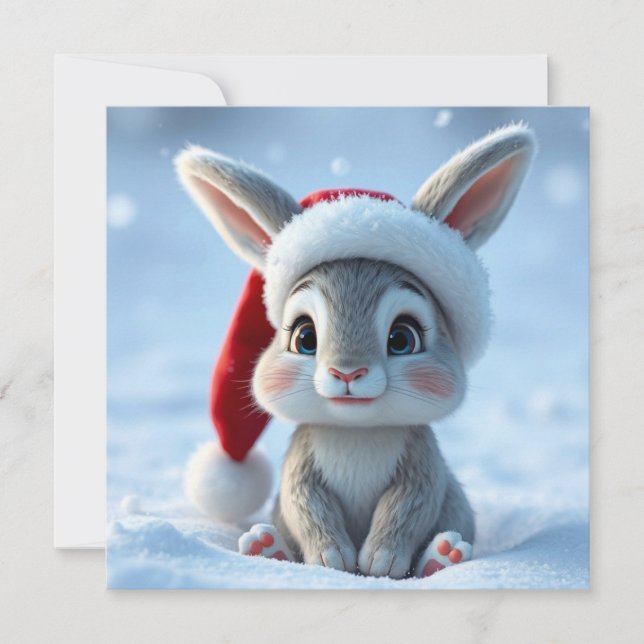 Santa Hat Bunny Christmas Greeting Card (Front)