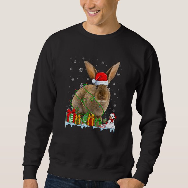 Santa Hat Bunny Christmas Lights Animals Sweatshirt (Front)