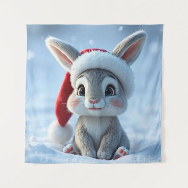 Santa Hat Bunny Tapestry (Front)