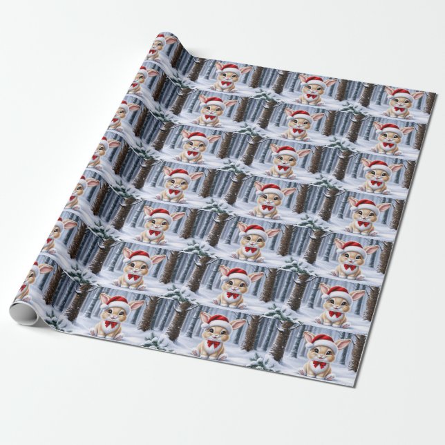 Santa Hat Bunny Wrapping Paper (Unrolled)