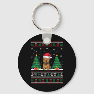 Santa Hat Cairn Terrier Dog Xmas Tree Lights Ugly  Key Ring