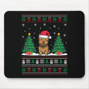 Santa Hat Cairn Terrier Dog Xmas Tree Lights Ugly Mouse Pad