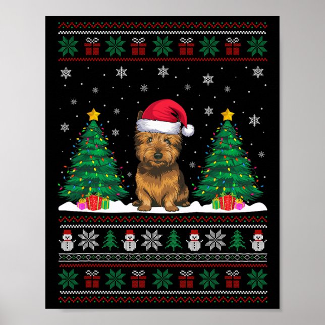 Santa Hat Cairn Terrier Dog Xmas Tree Lights Ugly  Poster (Front)