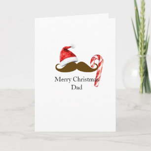 Santa Hat Candy Cane Brown Mustache Dad Christmas Card