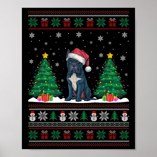 Santa Hat Cane Corso Dog Christmas Tree Lights Ugl Poster (Front)