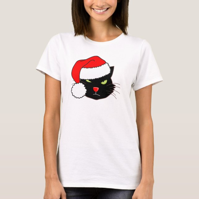 Santa Hat Cat T-Shirt (Front)