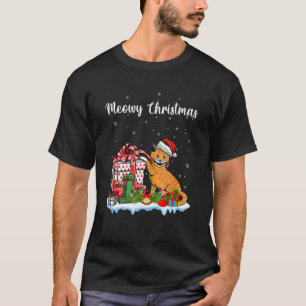 Santa Hat Cat Xmas For Girls Kids Meowy Cat Christ T-Shirt