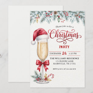 Santa Hat Champagne Christmas Party Invitation