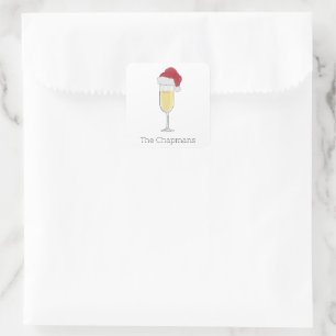 Santa Hat Champagne Personalised Christmas Square Sticker