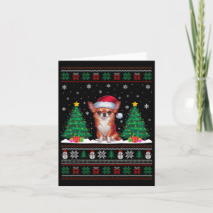 Santa Hat Chihuahua Dog Christmas Tree Lights Ugly Card