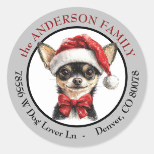 Santa Hat Chihuahua Dog Return Address Classic Round Sticker