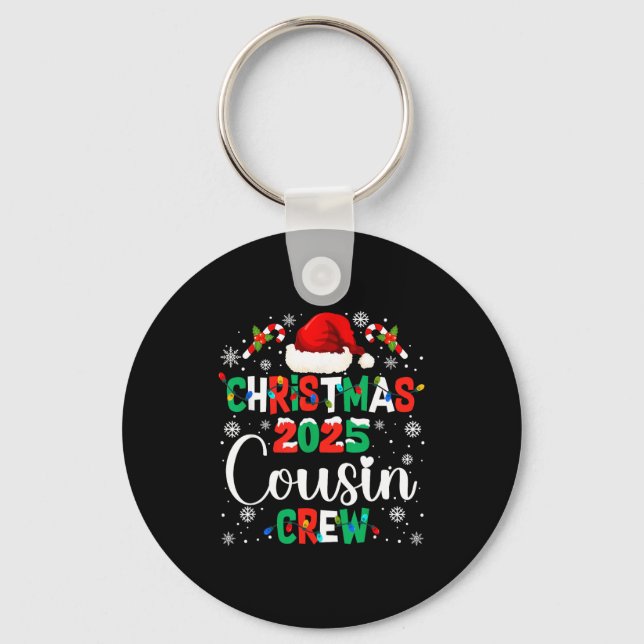 Santa Hat Christmas 2025 Cousin Crew Xmas Matching Key Ring (Front)