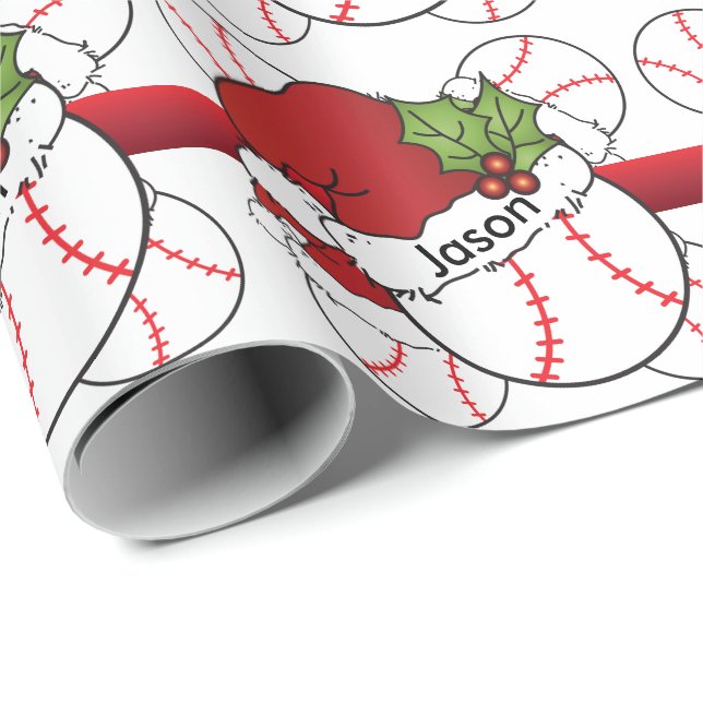 Santa Hat Christmas Baseball | DIY Name Wrapping Paper (Roll Corner)