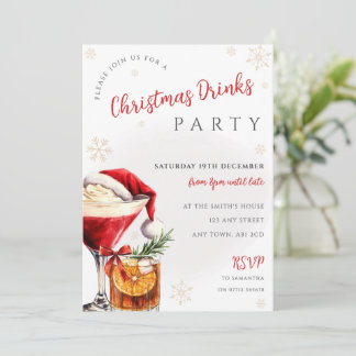 Santa Hat Christmas Cocktails Party Invitation