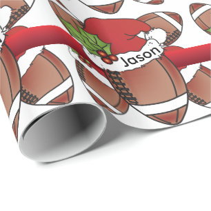 Santa Hat Christmas Football DIY Name Wrapping Paper