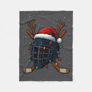 Santa Hat Christmas Ice Hockey Helmet Player Reind Fleece Blanket