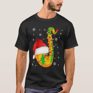 Santa Hat Christmas Light Saxophone Marching Band T-Shirt