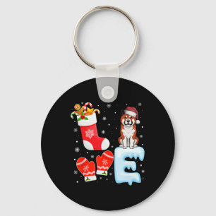 Santa Hat Christmas Stocking Holiday Akita Dog Lov Key Ring