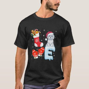 Santa Hat Christmas Stocking Holiday Maltese Dog L T-Shirt